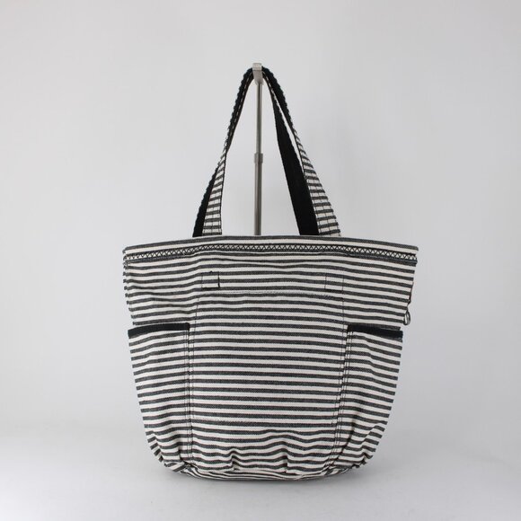 Thirty One Purse Retro Metro 19 x 14 x 7 White Black Striped Tote Purse - Picture 2 of 12